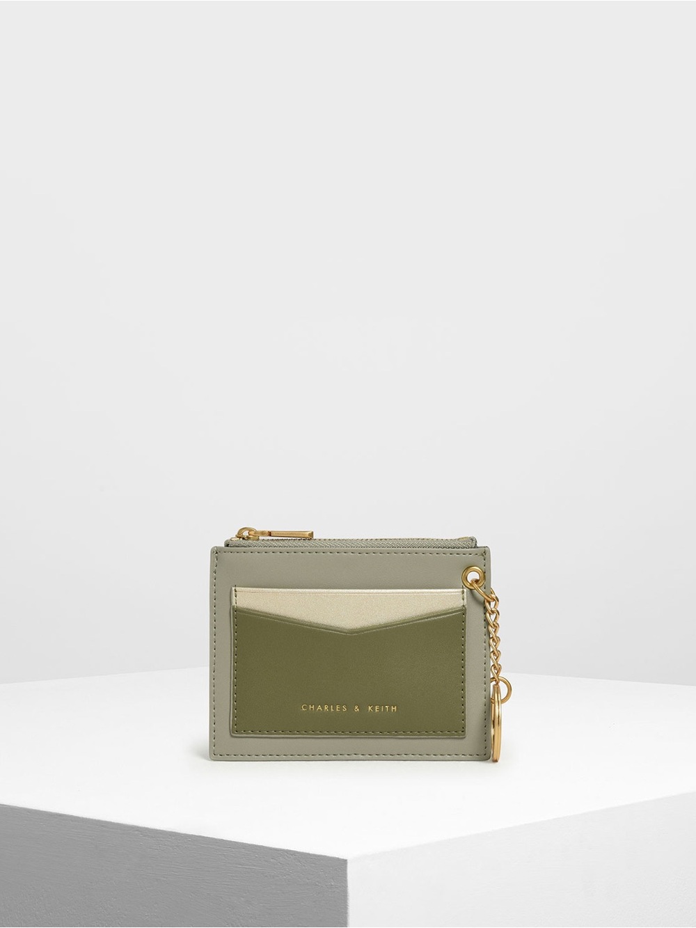 Charles & Keith Green Gold Chain Link Wallet Card Holder